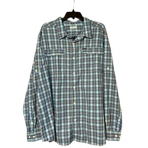 Men’s Columbia vented plaid long sleeve button up collared shirt—XXL